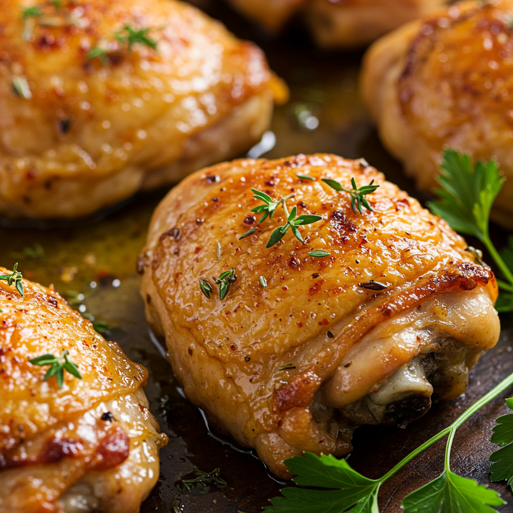 1. Muslos de pollo al horno con mantequilla de ajo