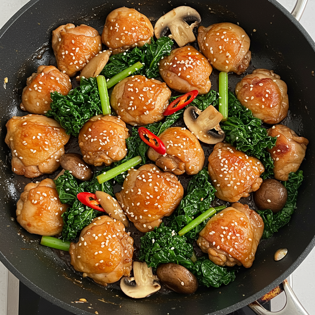 1. Salteado de pollo y col rizada al estilo coreano