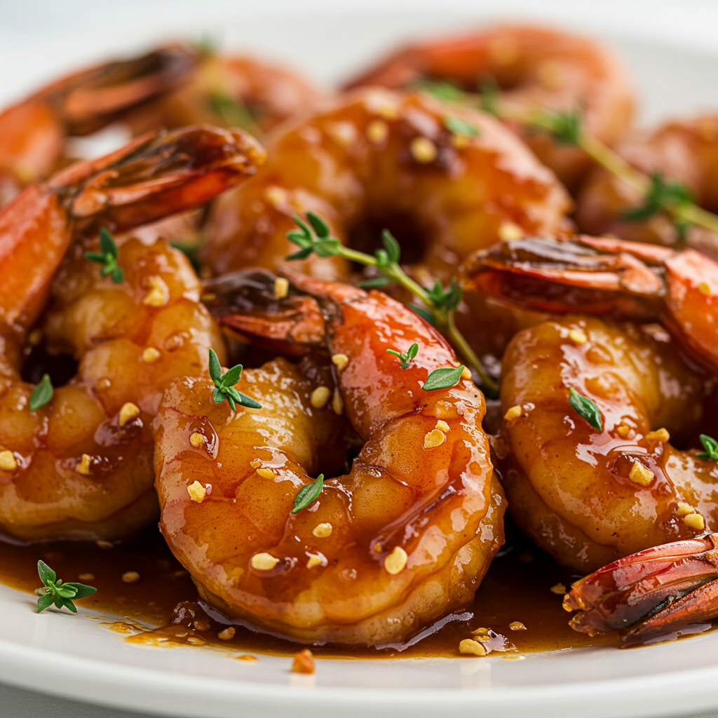 2. Camarones con miel y glaseado pegajoso