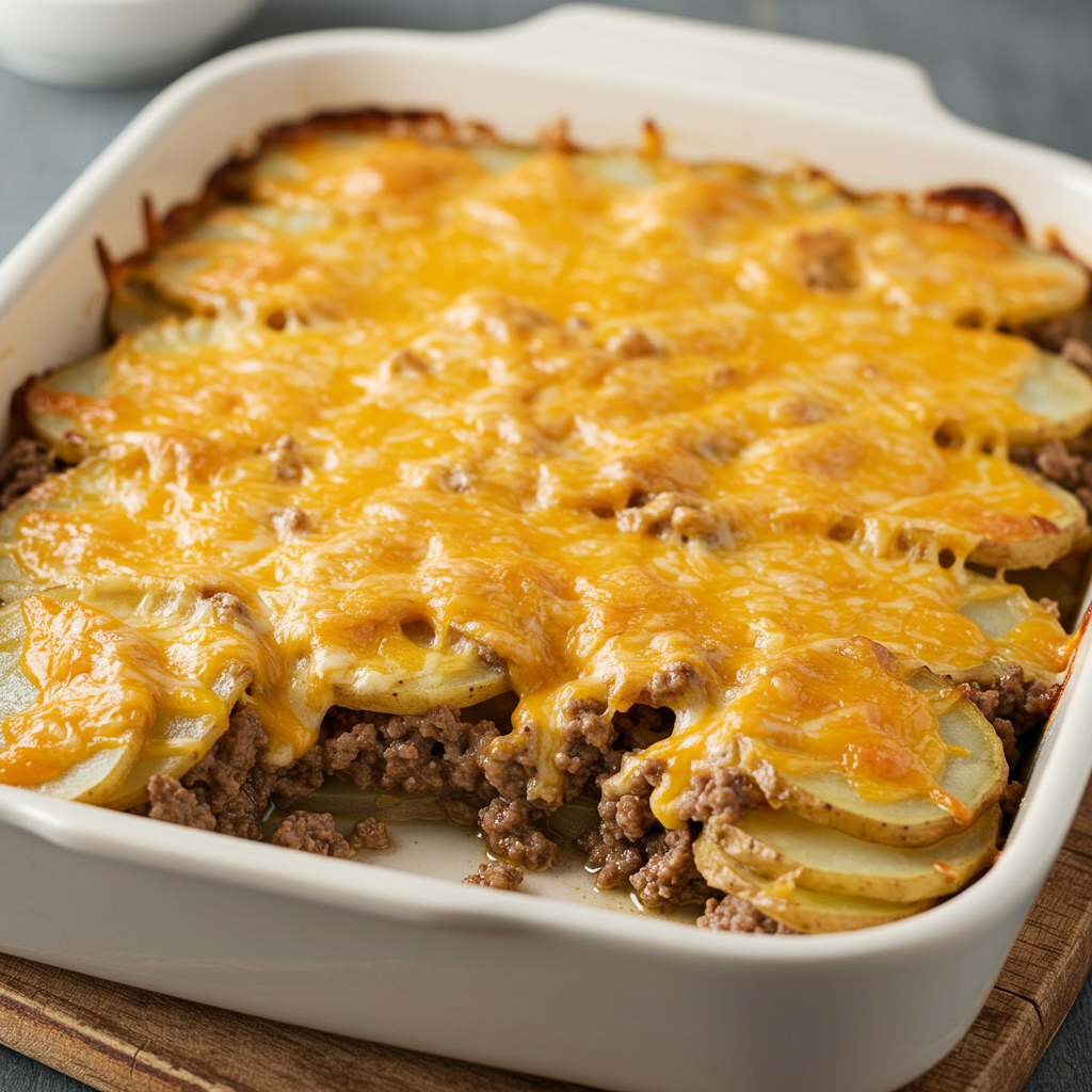 4. Cazuela de papas y hamburguesas