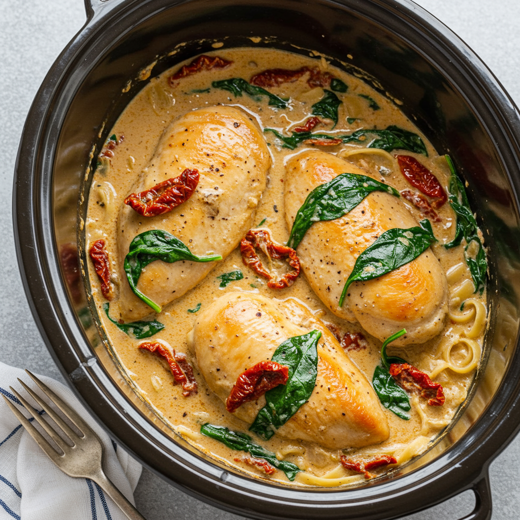 7. Pollo cremoso toscano en olla de cocción lenta