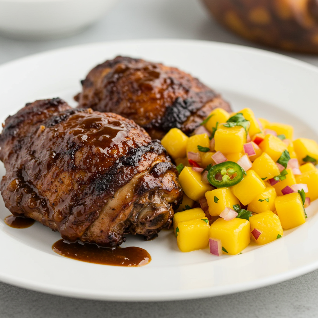 8. Pollo Jerk de cocción lenta con salsa de mango
