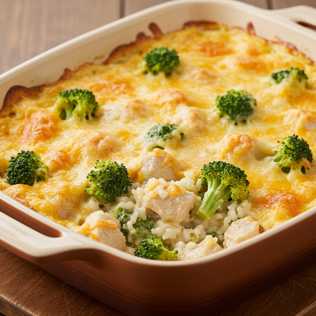 9. Cazuela de arroz con pollo, brócoli y queso