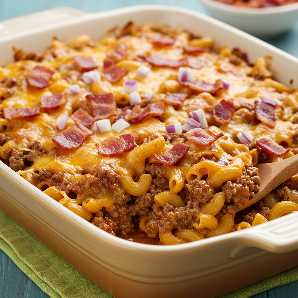 10. Cazuela de hamburguesa con queso y tocino a la barbacoa