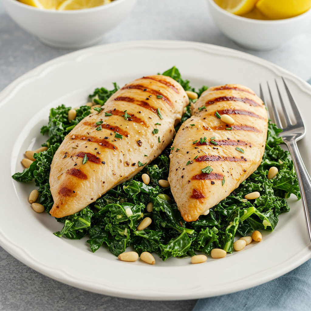 12. Pollo con hierbas y limón y col rizada masajeada