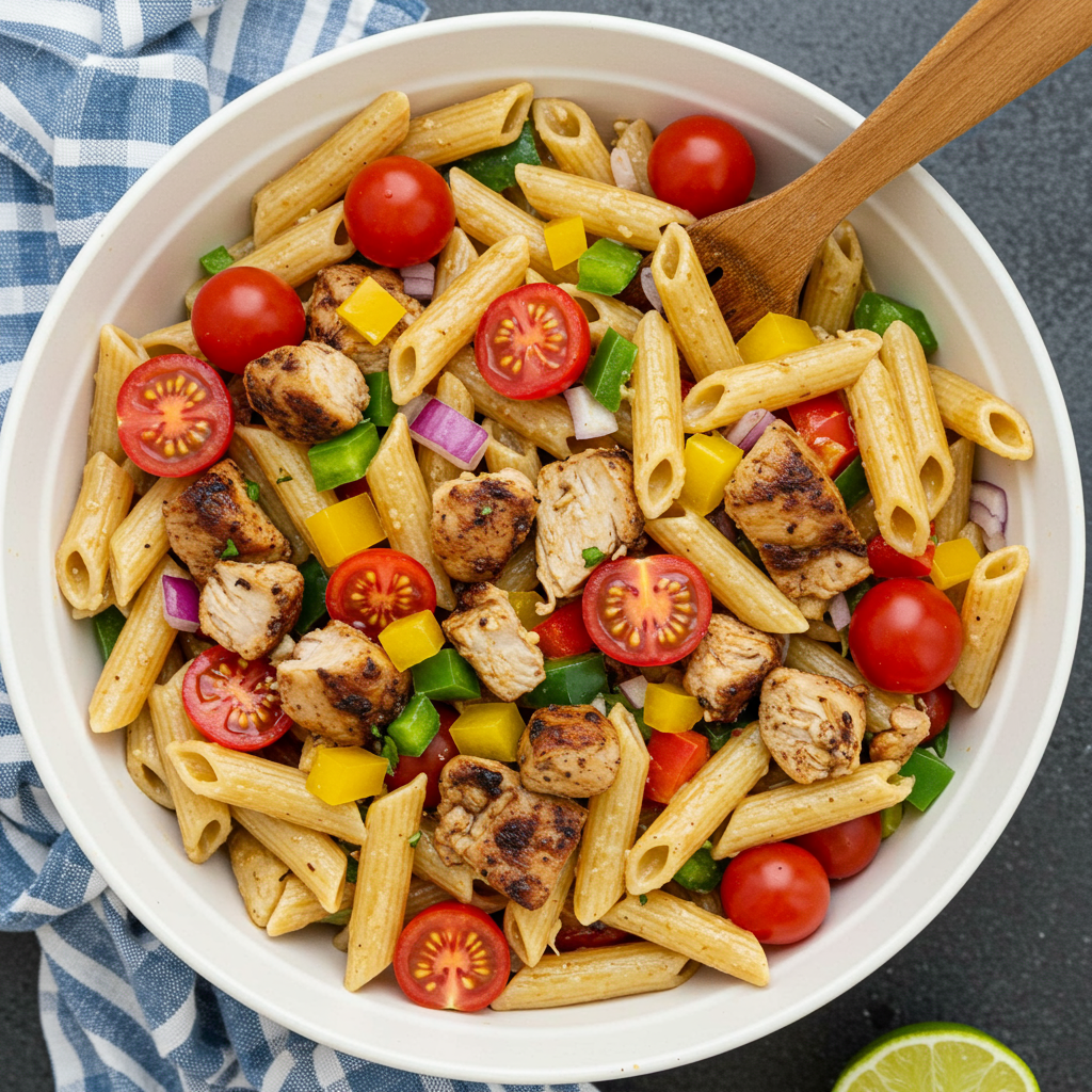 13. Ensalada de pasta con pollo jerk
