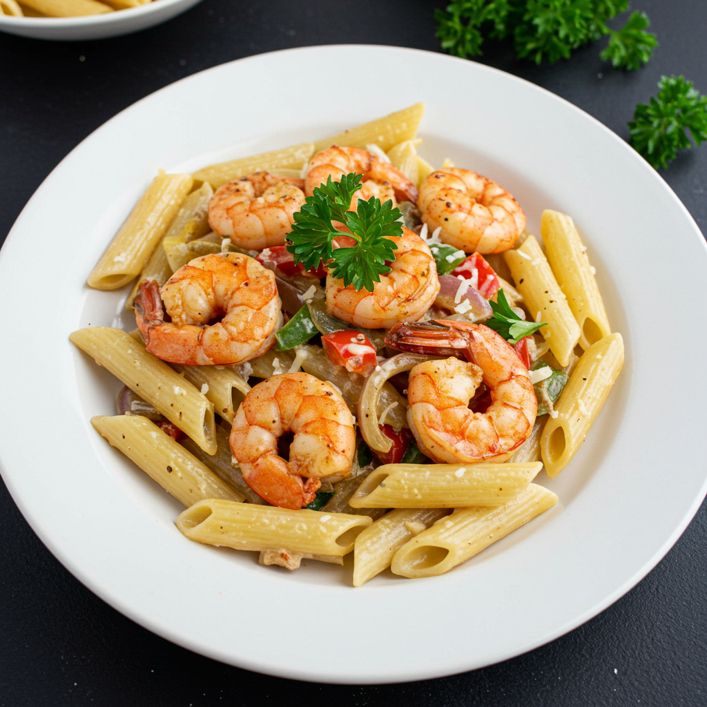 18. Pasta con camarones jerk