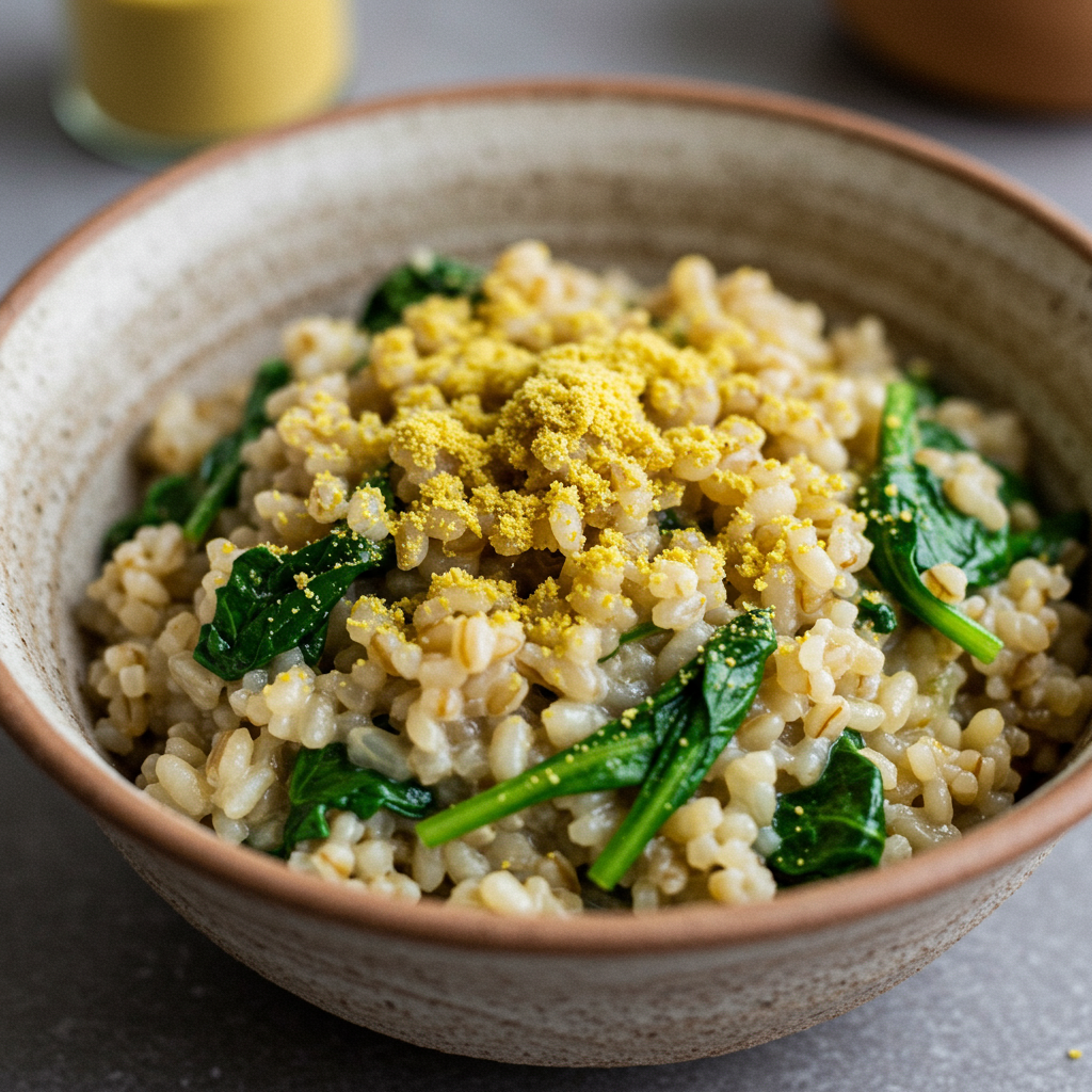 19. Risotto de freekeh con verduras de primavera