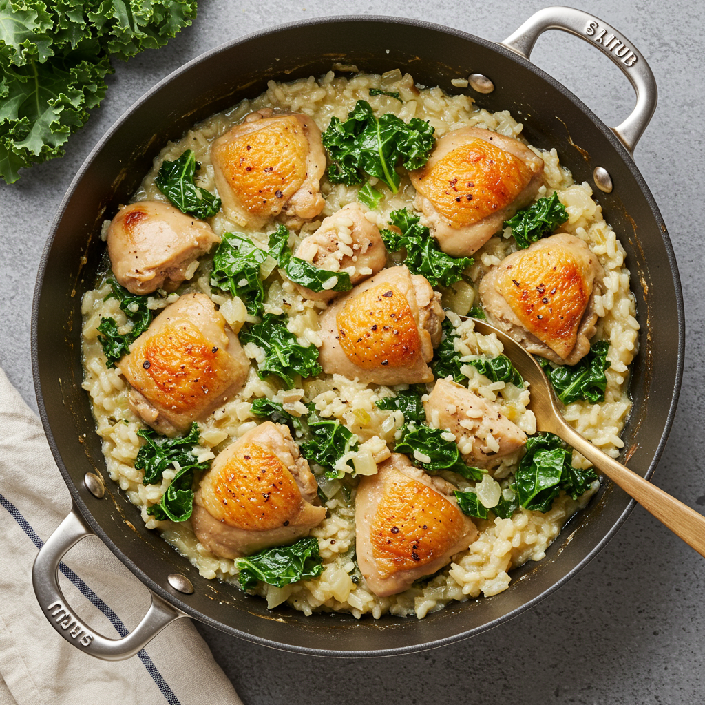 19. Risotto de pollo y col rizada al estilo italiano