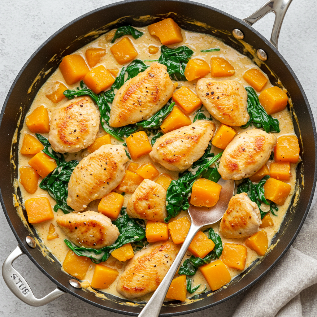 2. Sartén cremosa de calabaza y pollo