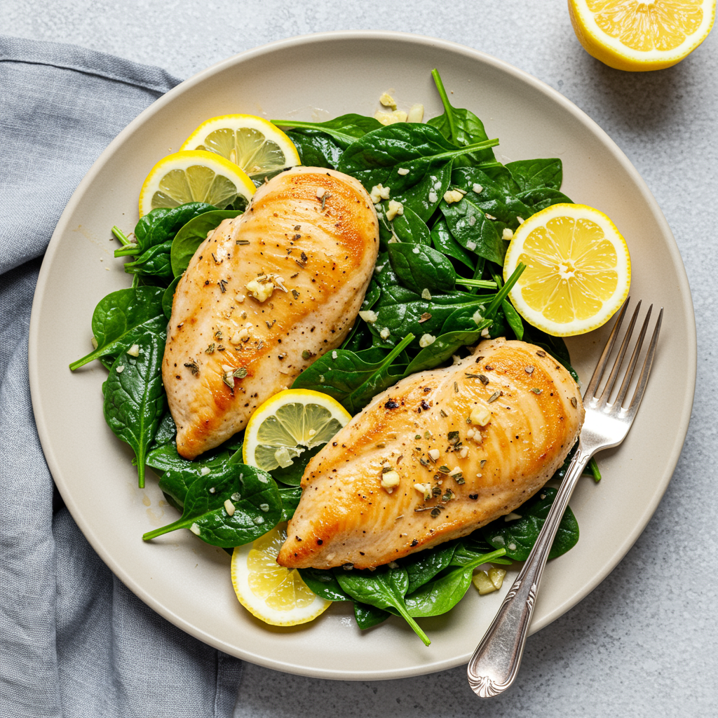 2. Pollo con espinacas, limón y ajo