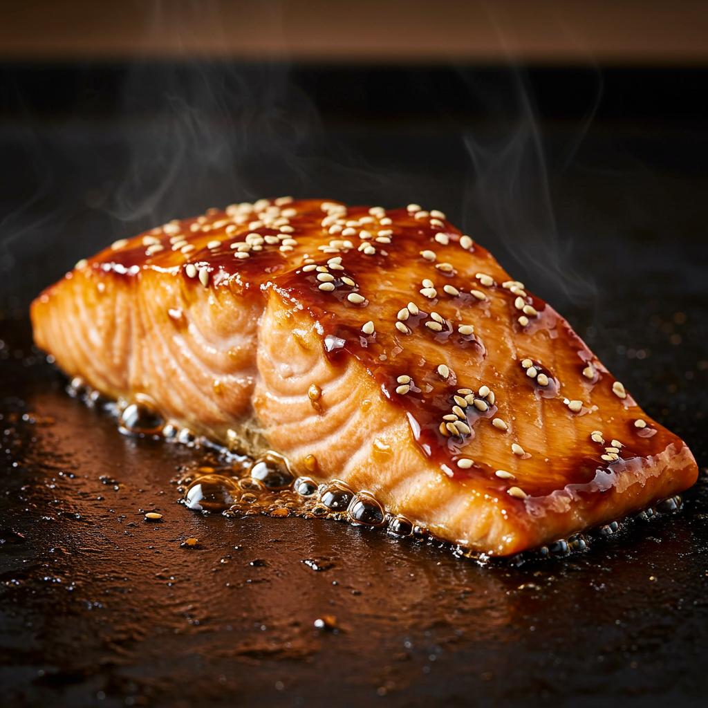 2. Salmón a la plancha teriyaki con piel crujiente