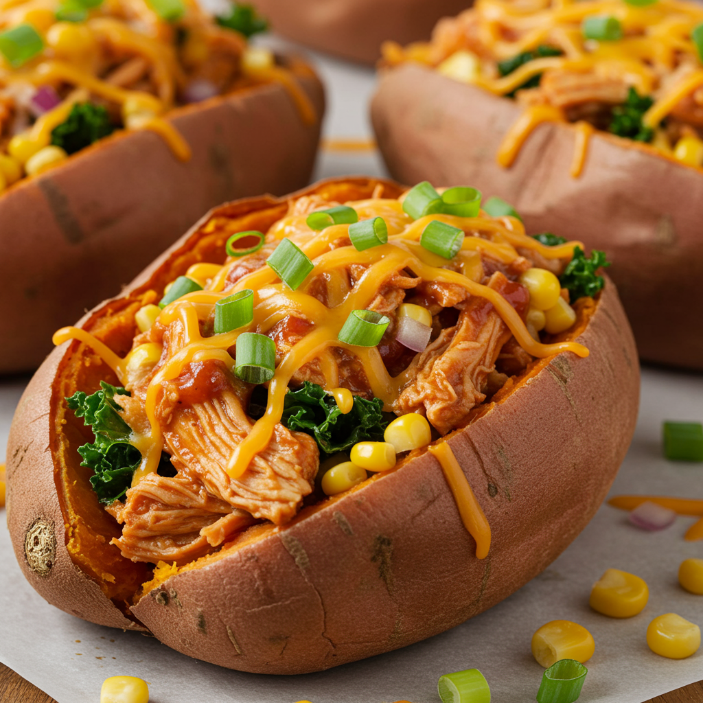 20. Batatas rellenas de pollo a la barbacoa y col rizada