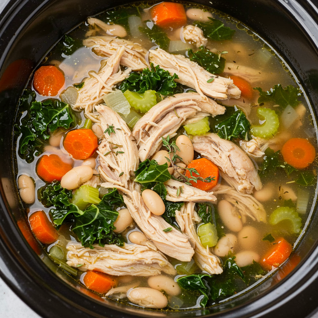 24. Sopa de pollo y col rizada en olla de cocción lenta