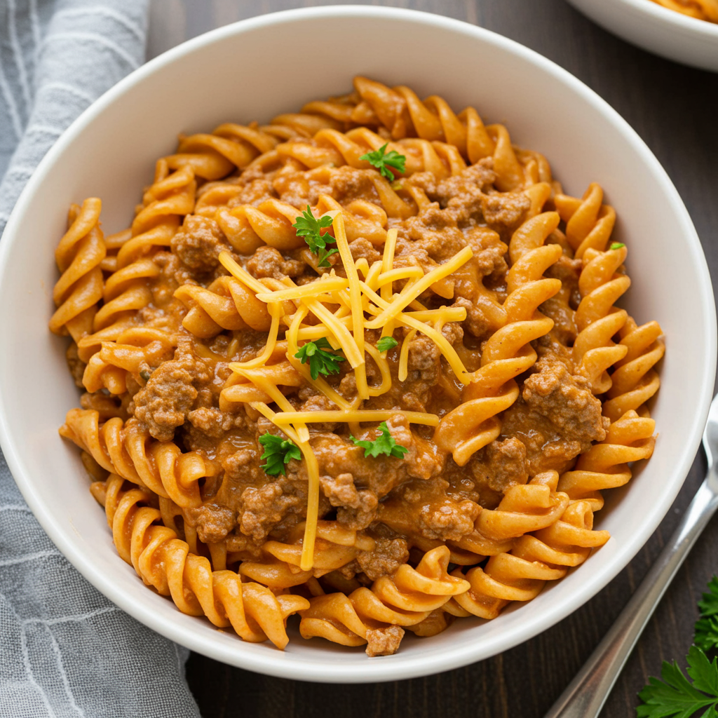 1. Pasta clásica cremosa con carne molida