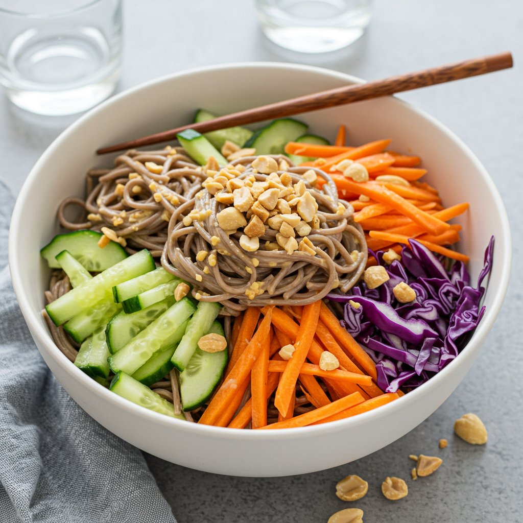 1. Ensalada asiática de fideos fríos con aderezo de cacahuete