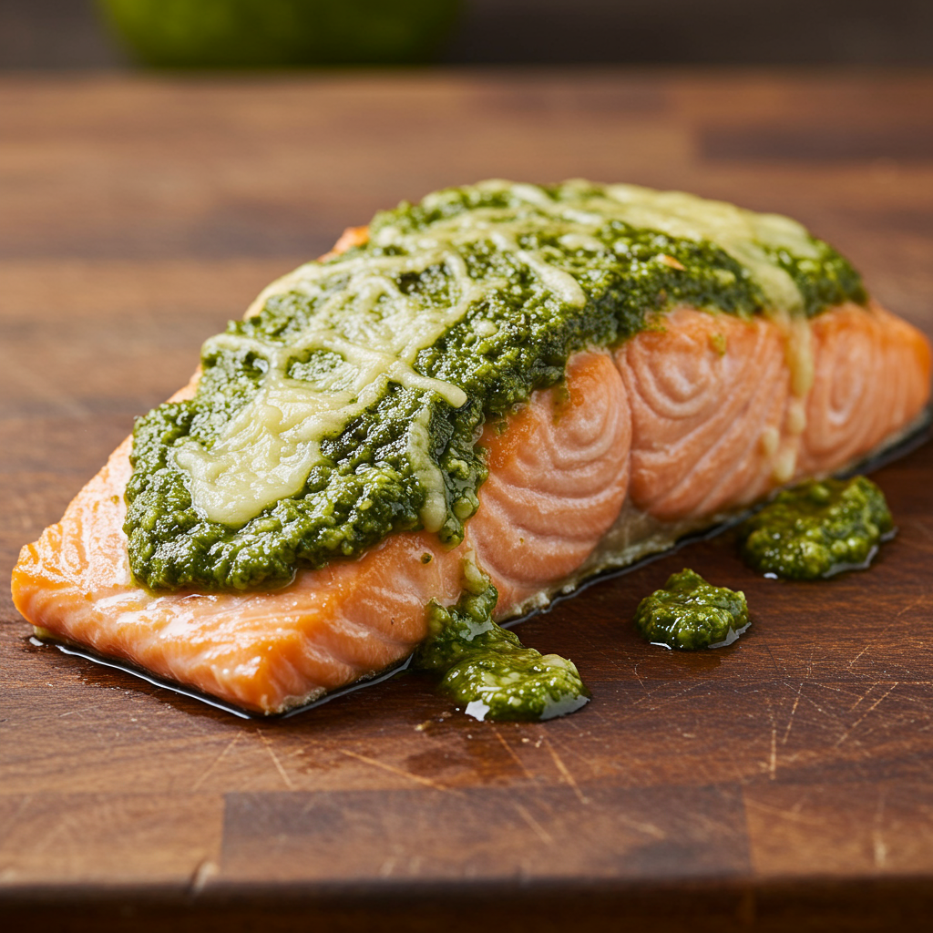 4. Salmón al horno con pesto y parmesano