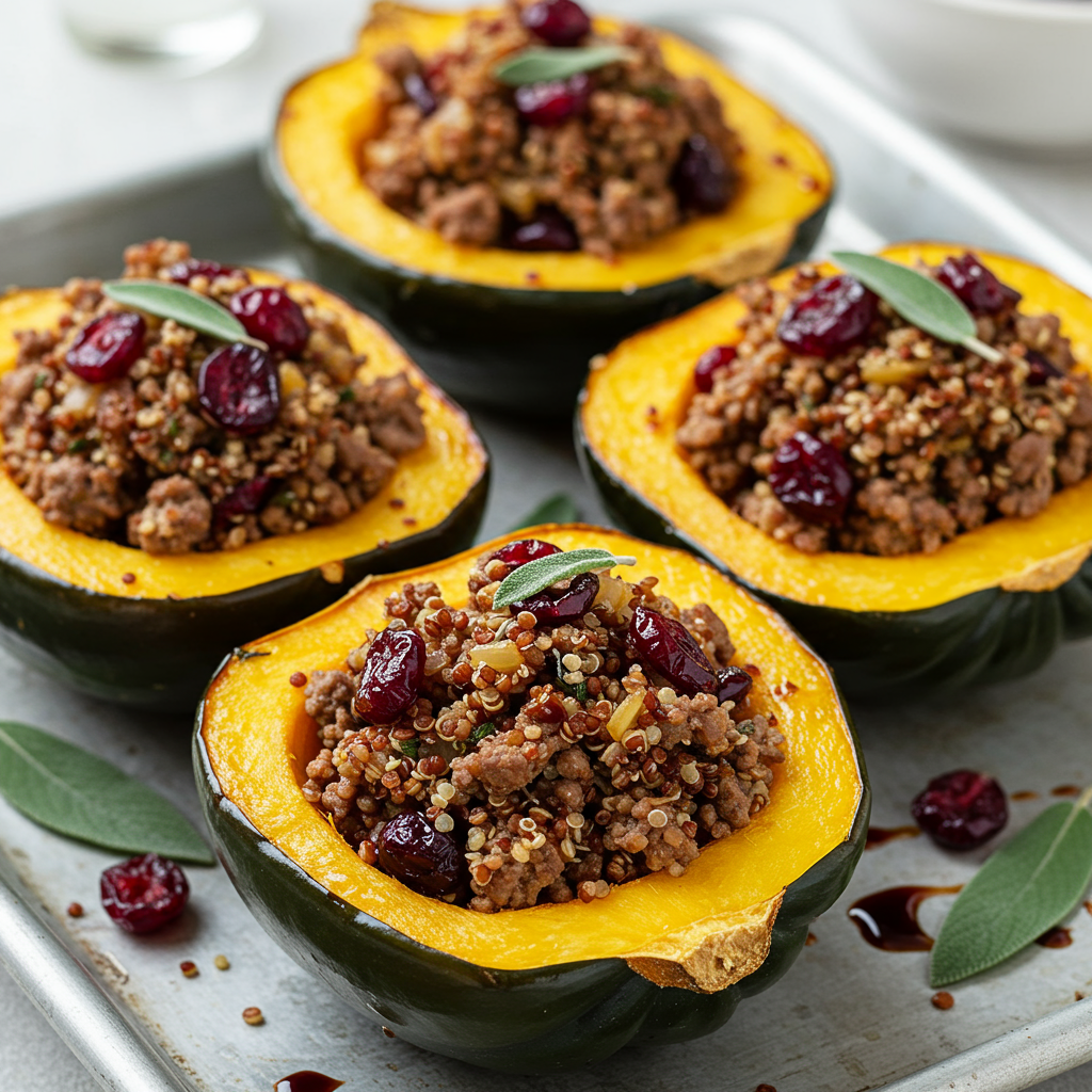 6. Calabaza bellota rellena de carne y arándanos