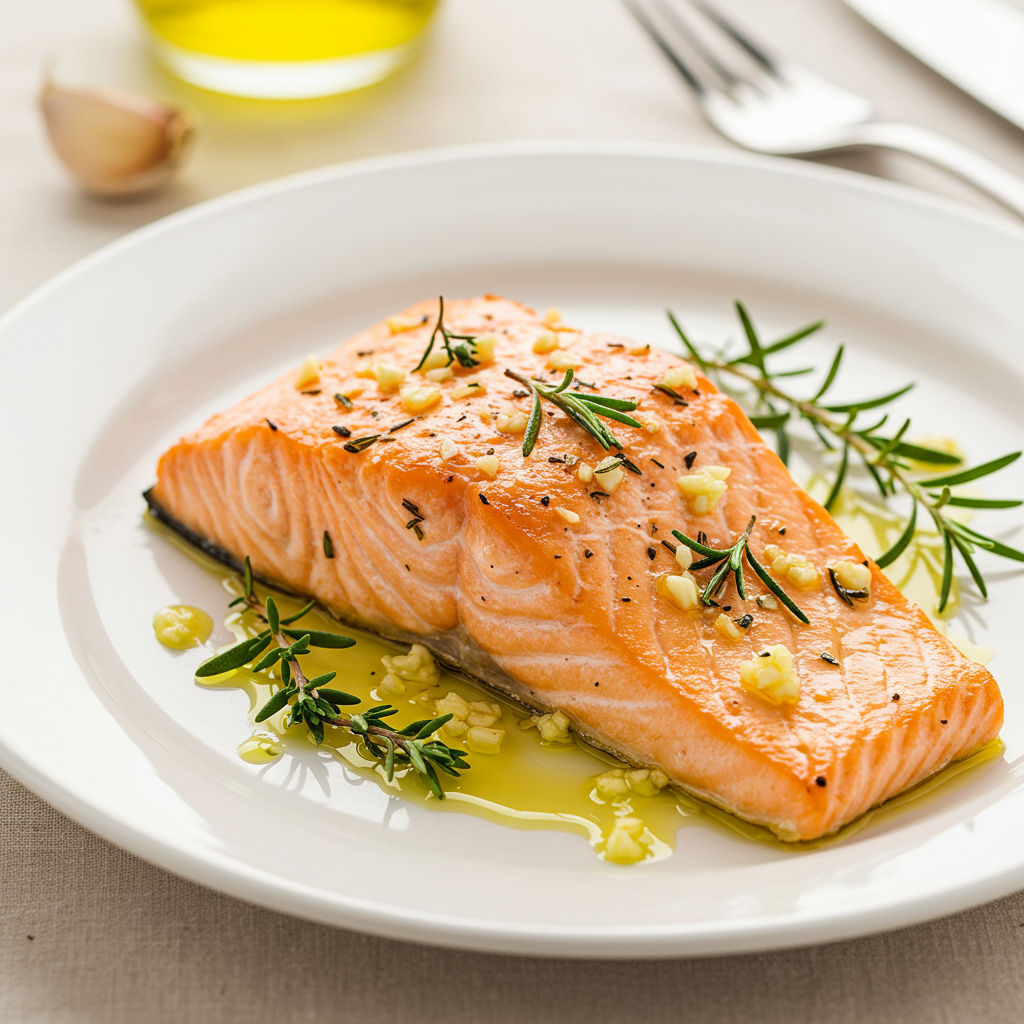 6. Salmón al horno con hierbas y ajo