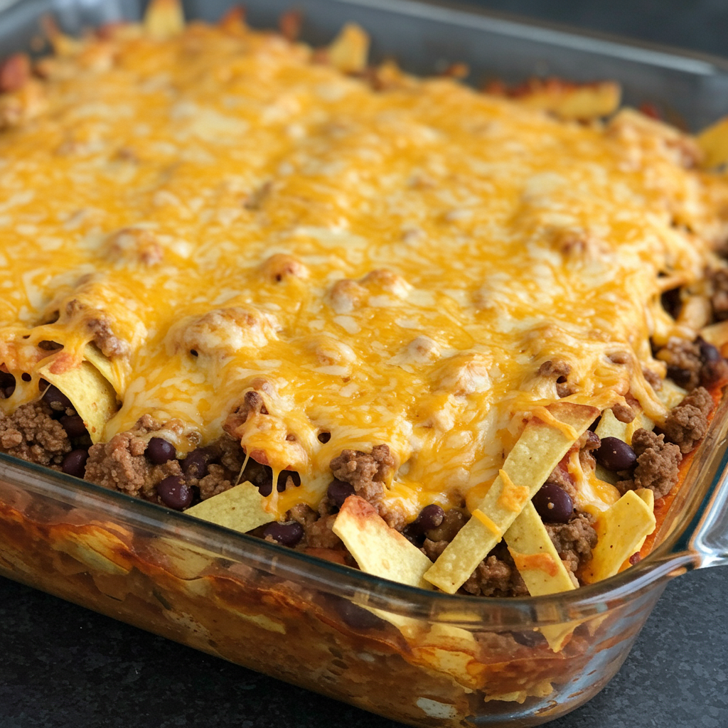 7. Cazuela de enchiladas de carne preparadas con anticipación