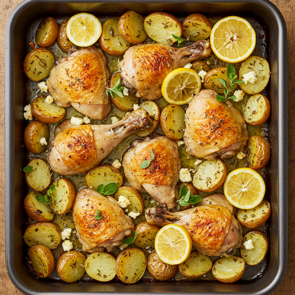 10. Pollo griego al limón con patatas
