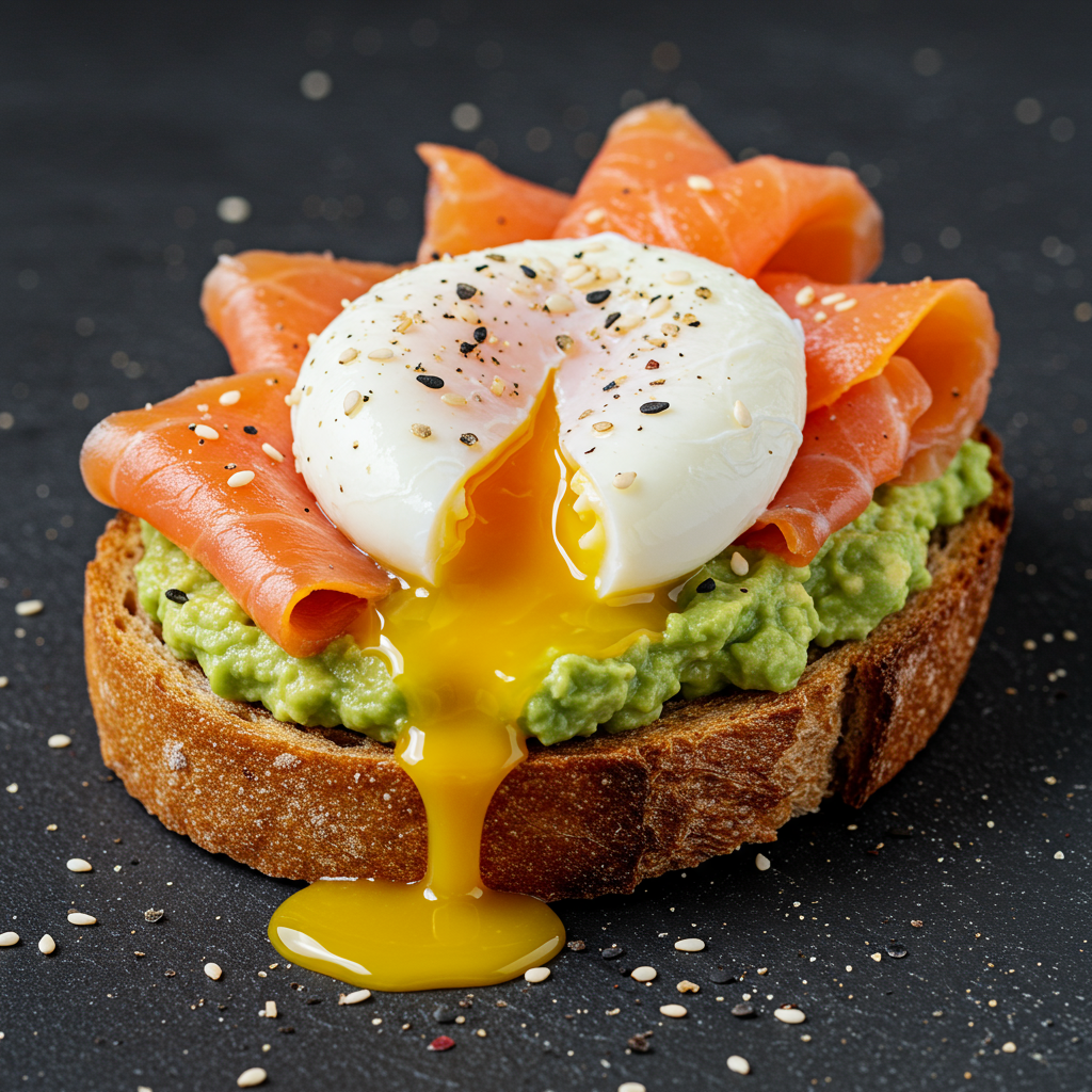 1. Tostadas de Salmón Ahumado con Aguacate y Huevo