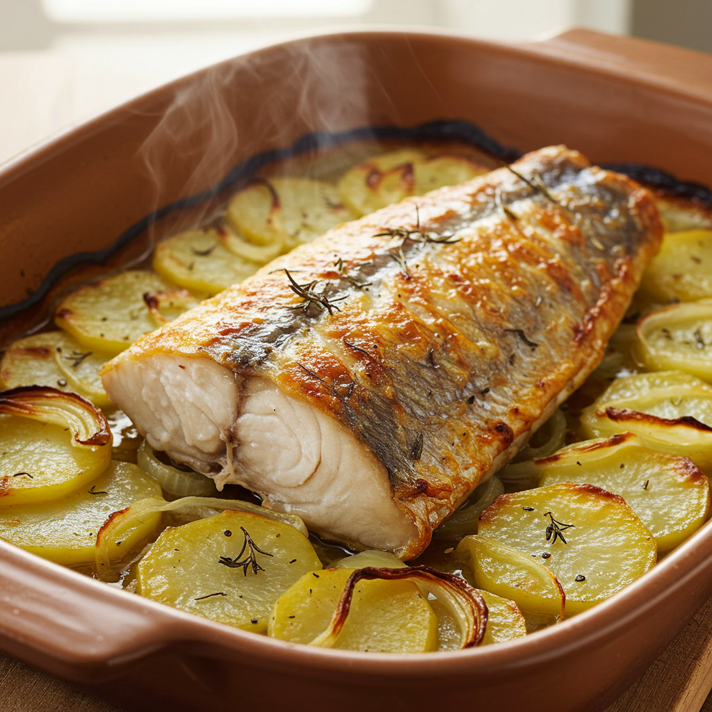 2. Merluza al Horno con Patatas Panadera