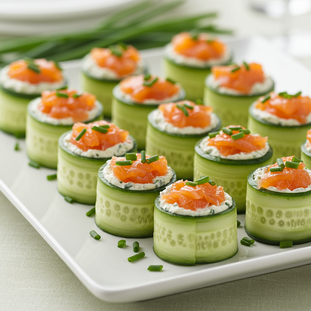3. Rollitos de Pepino con Salmón Ahumado y Queso Crema