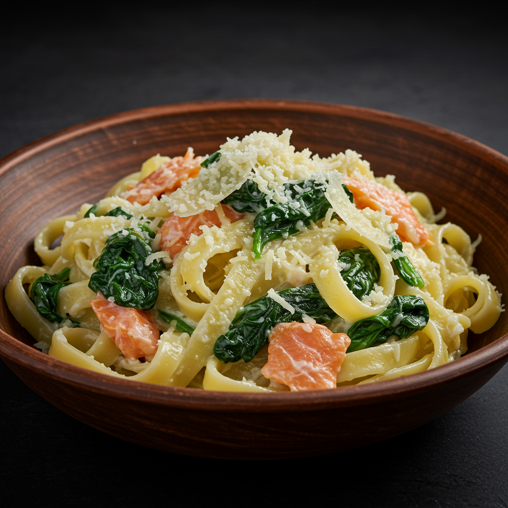 4. Pasta Cremosa con Salmón Ahumado y Espinacas