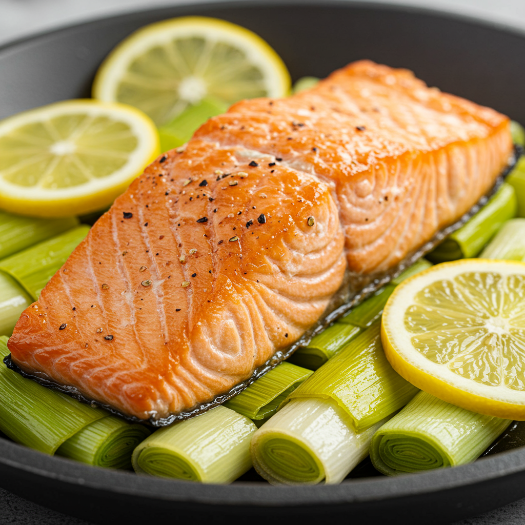 4. Salmón al Horno con Cama de Puerros