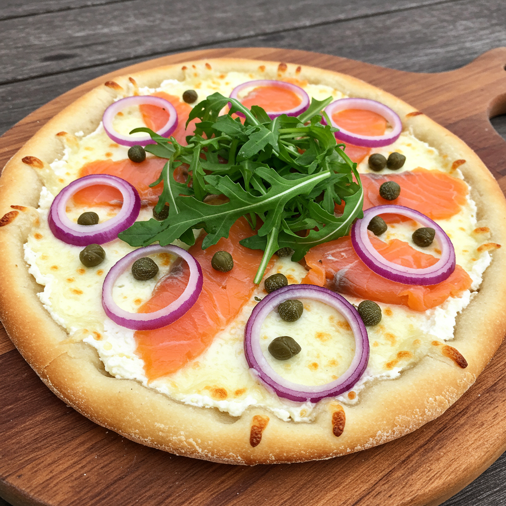 7. Pizza “Blanca” de Salmón Ahumado y Alcaparras