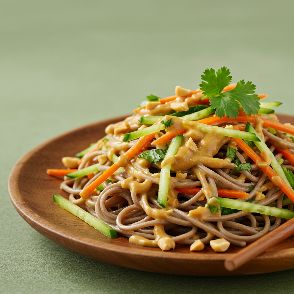 15. Fideos Soba con Salsa de Cacahuete y Verduras Crujientes