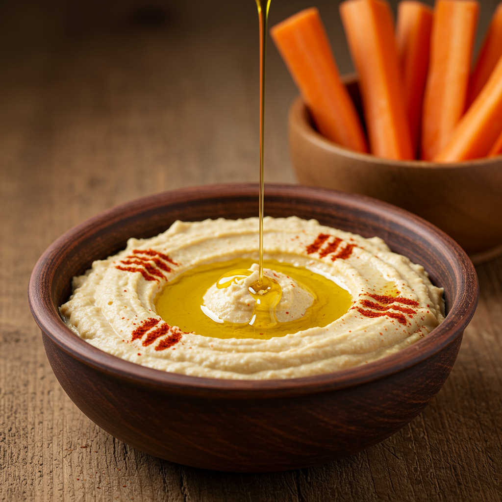22. Hummus Casero con Bastones de Zanahoria