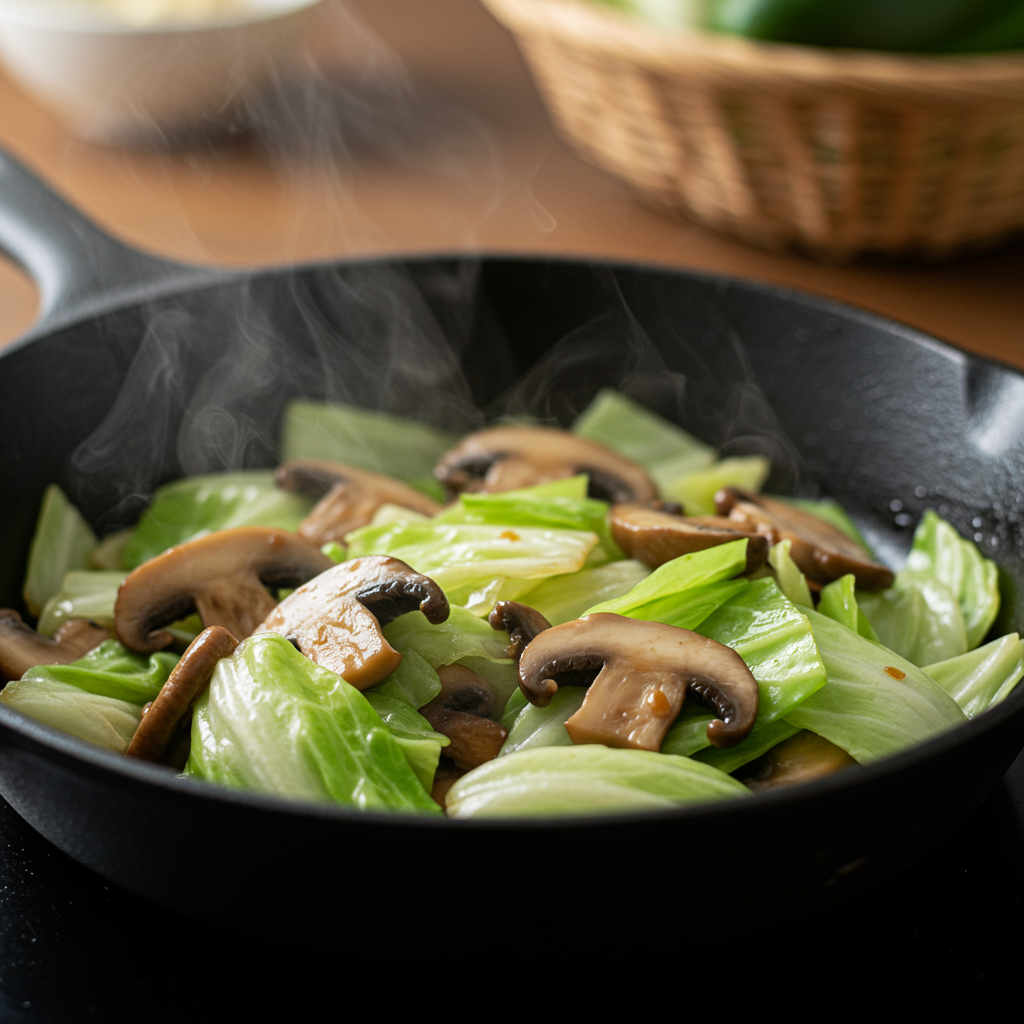 25. Salteado de Repollo y Champiñones